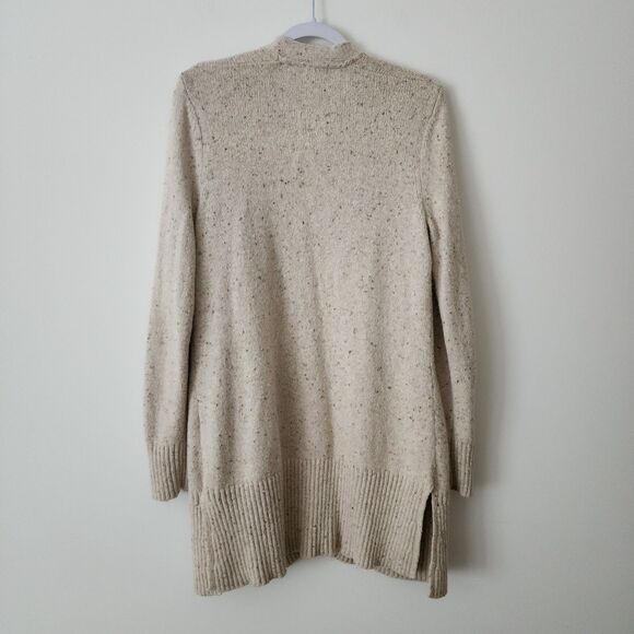 LL Bean Womens Knit Long Open Cardigan Sweater Cotton Wool Blend Oatmeal Beige S - Picture 2 of 9